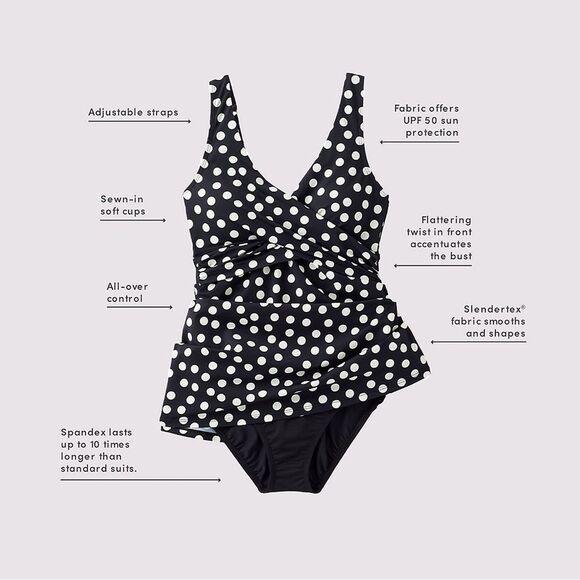 Land's End Slender Suit Swim Dress 1 Piece black plumeria floral Various sizes - Picture 6 of 8